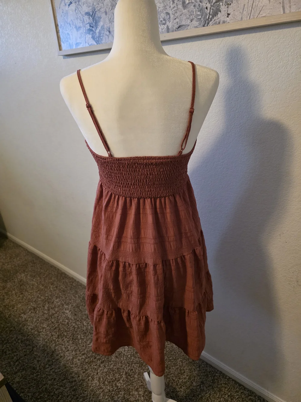 SHEIN Dusty Rose Smocked Tiered Spaghetti Strap Mini Dress - Picture 12 of 15